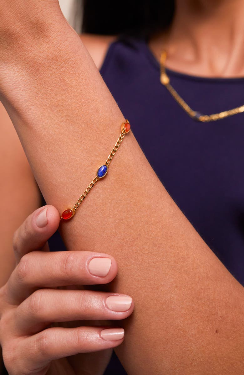 Estella Bartlett Lapiz Lazuli & Red Agate Chain Bracelet, Alternate, color, Blue/Red/Gold