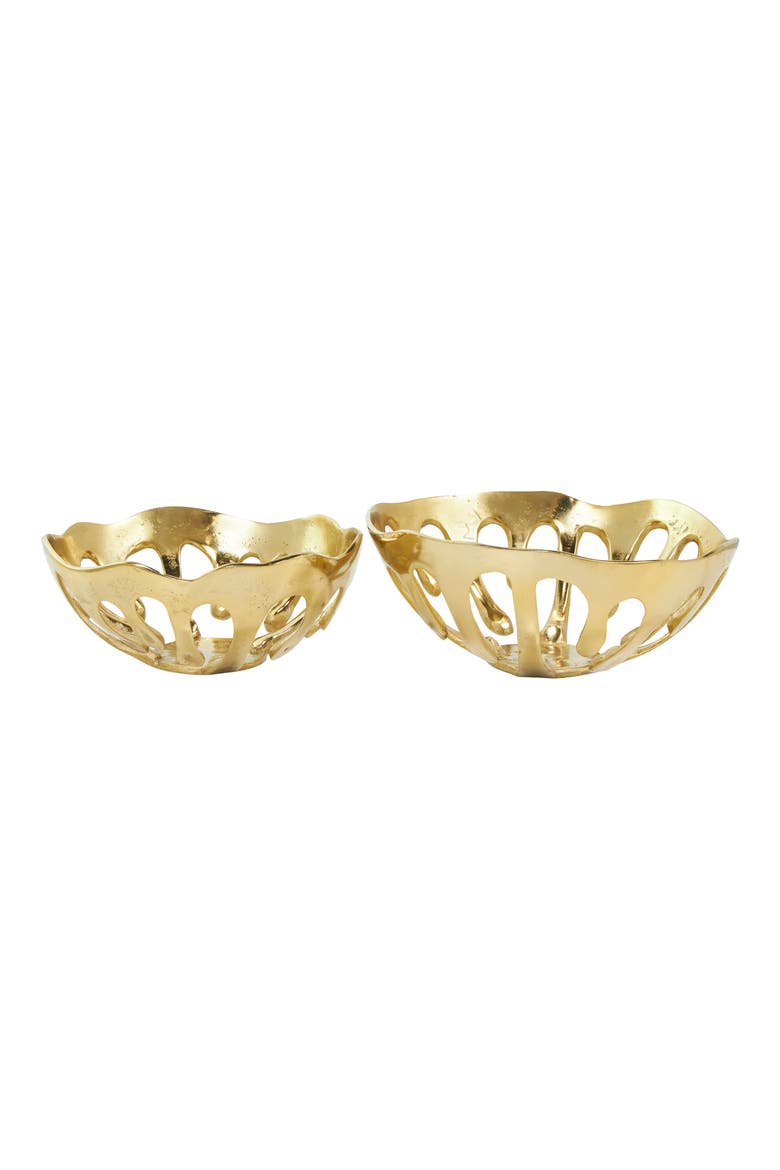 Set of Two Gold Aluminium Decorative Bowls, Main, color, GOLD