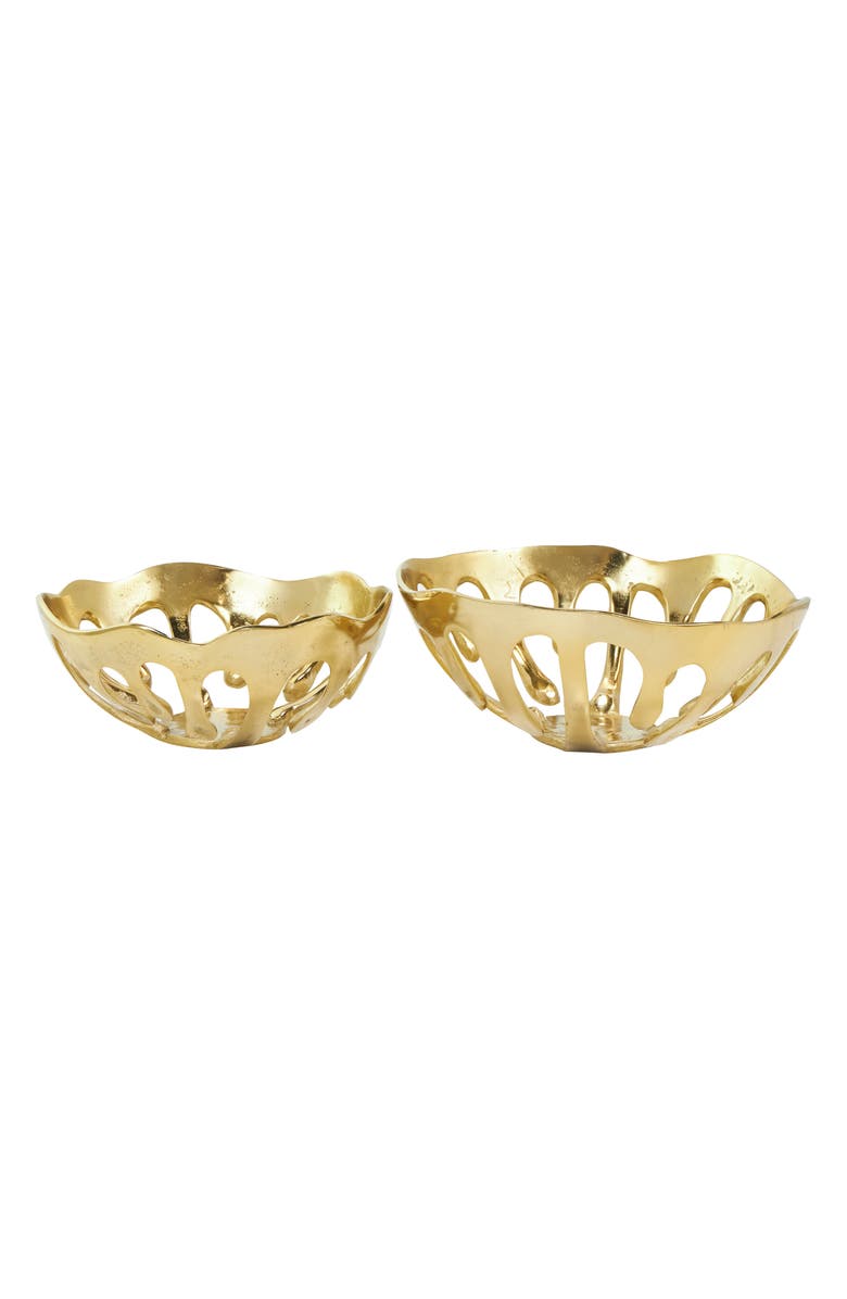 VIVIAN LUNE HOME Set of Two Gold Aluminium Decorative Bowls, Main, color, Gold