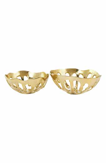 VIVIAN LUNE HOME Set of Two Gold Aluminium Decorative Bowls