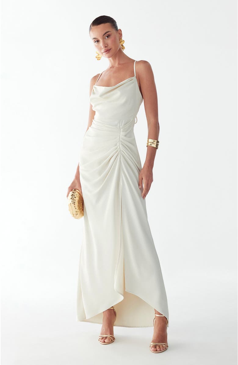 BWLDR Eliza Draped Maxi Dress, Alternate, color, Off White