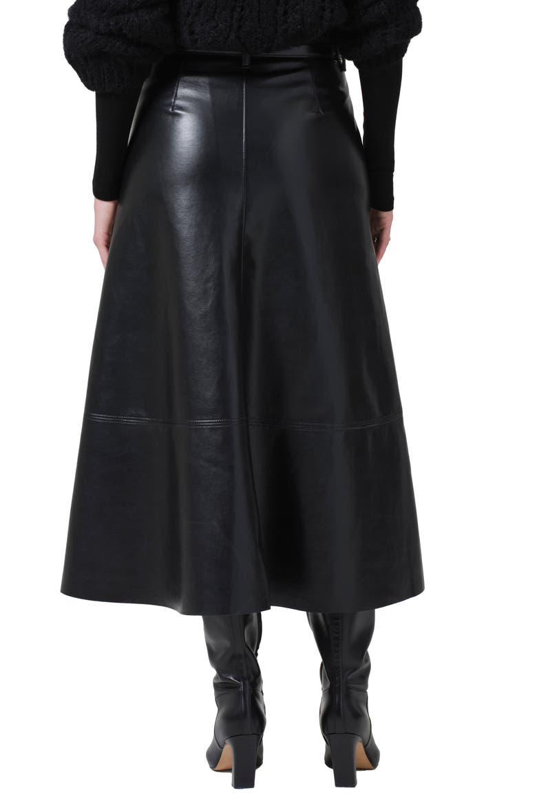 Cassia Faux Leather Midi A-Line Skirt, Alternate, color, BLACK