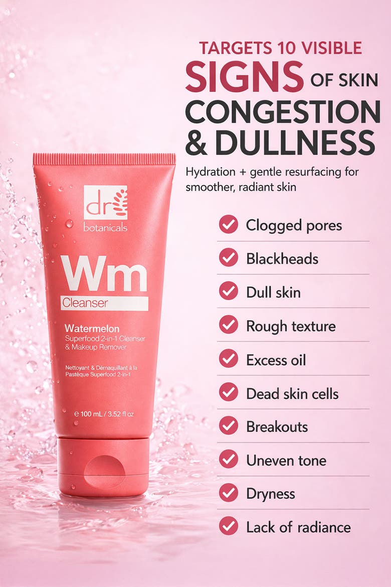 Watermelon Superfood 2-in-1 Cleanser and Makeup Remover, Alternate, color, White