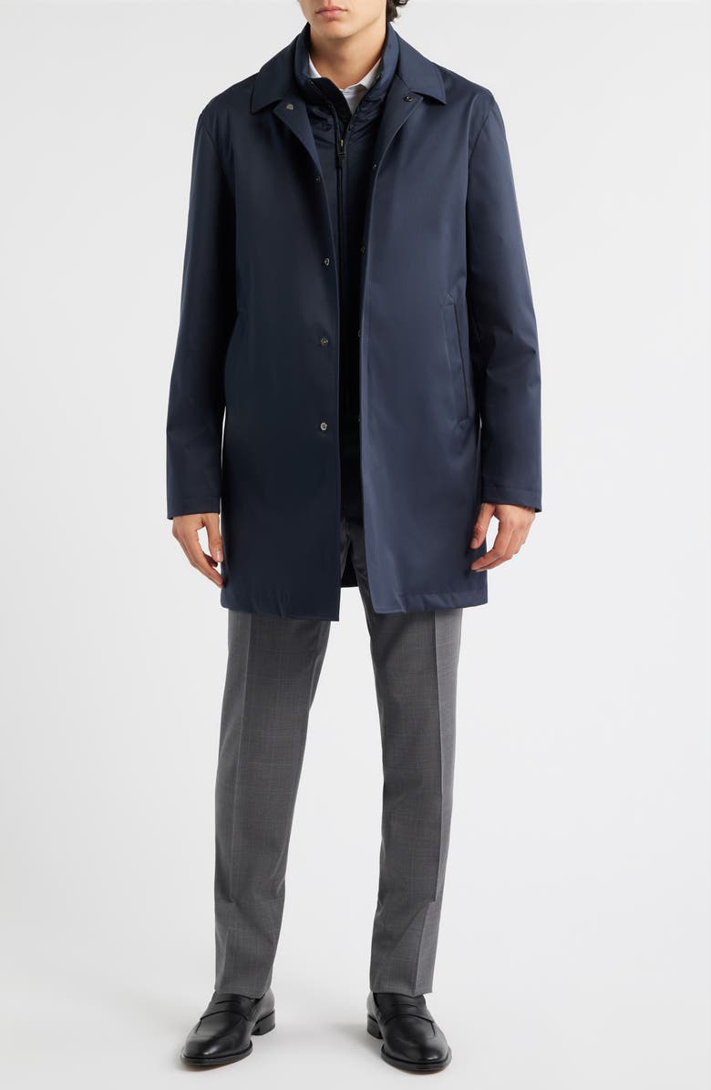 Canali Ultralight Waterproof Car Coat with Removable Bib, Main, color, Navy
