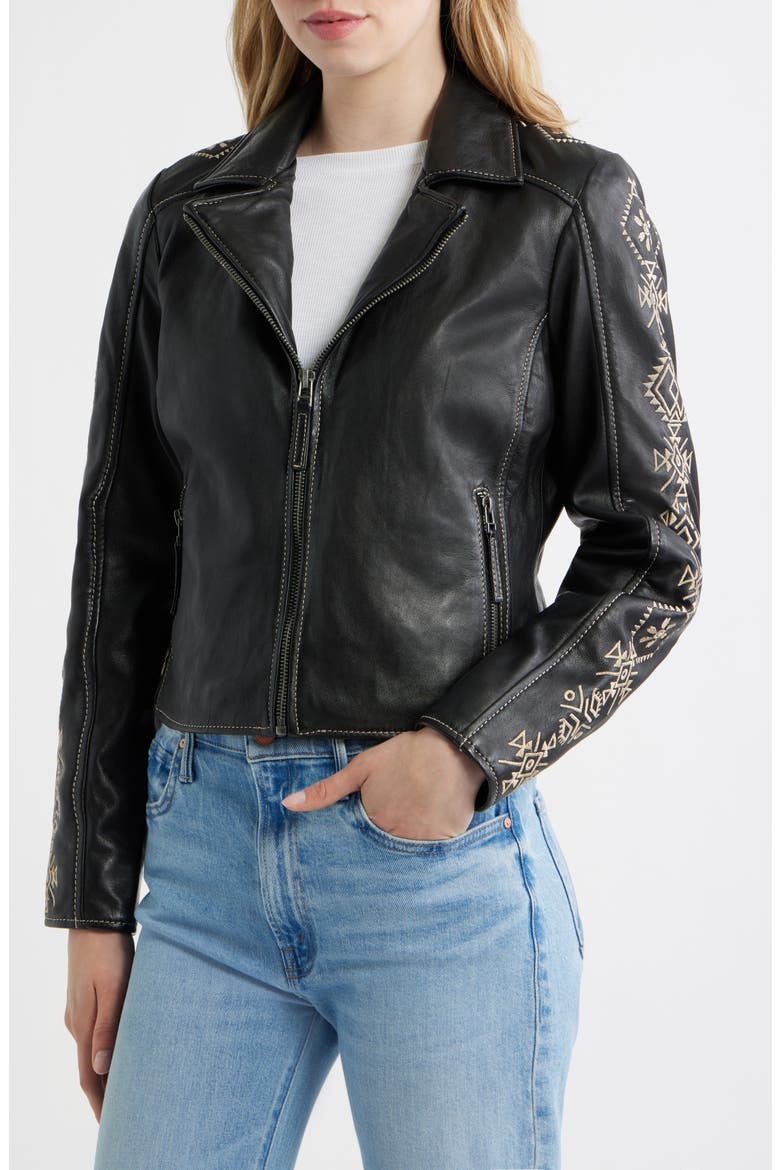 Cora Leather Jacket, Alternate, color, BLACK