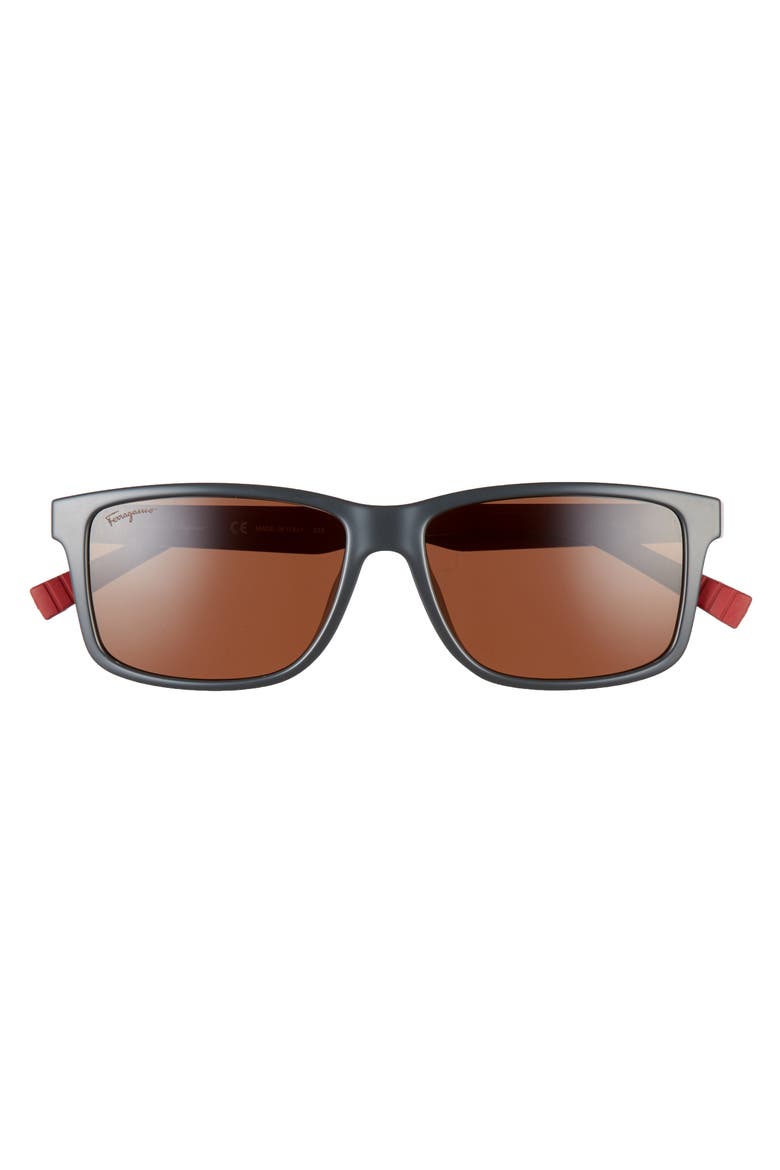 57mm Square Sunglasses, Alternate, color, DARK GREY/RED