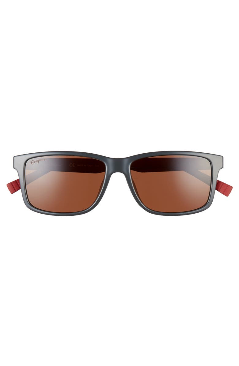 FERRAGAMO 57mm Square Sunglasses, Alternate, color, Dark Grey/Red