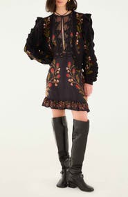 FARM Rio Berry Embroidered Ruffle Cardigan
