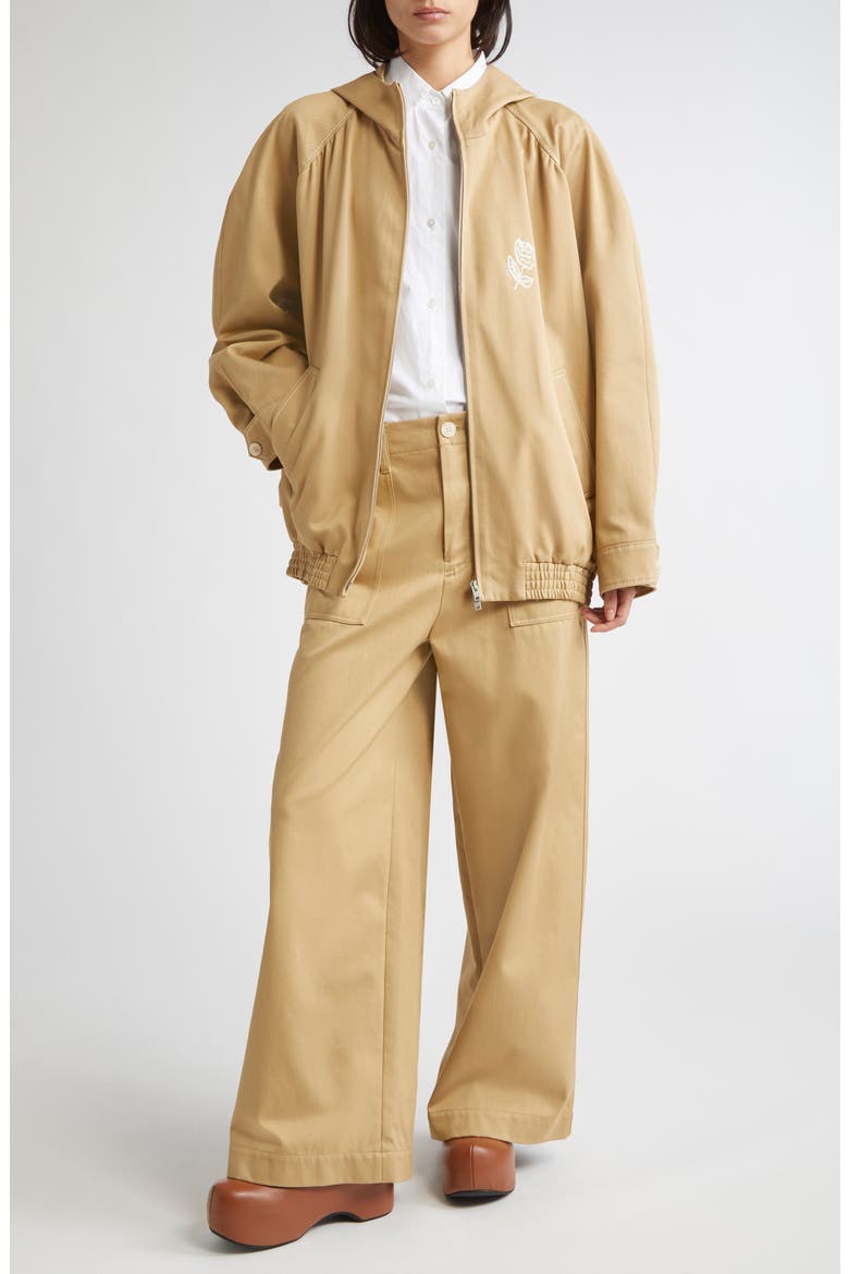 Rose Embroidered Cotton Gabardine Pants, Alternate, color, CEMENT