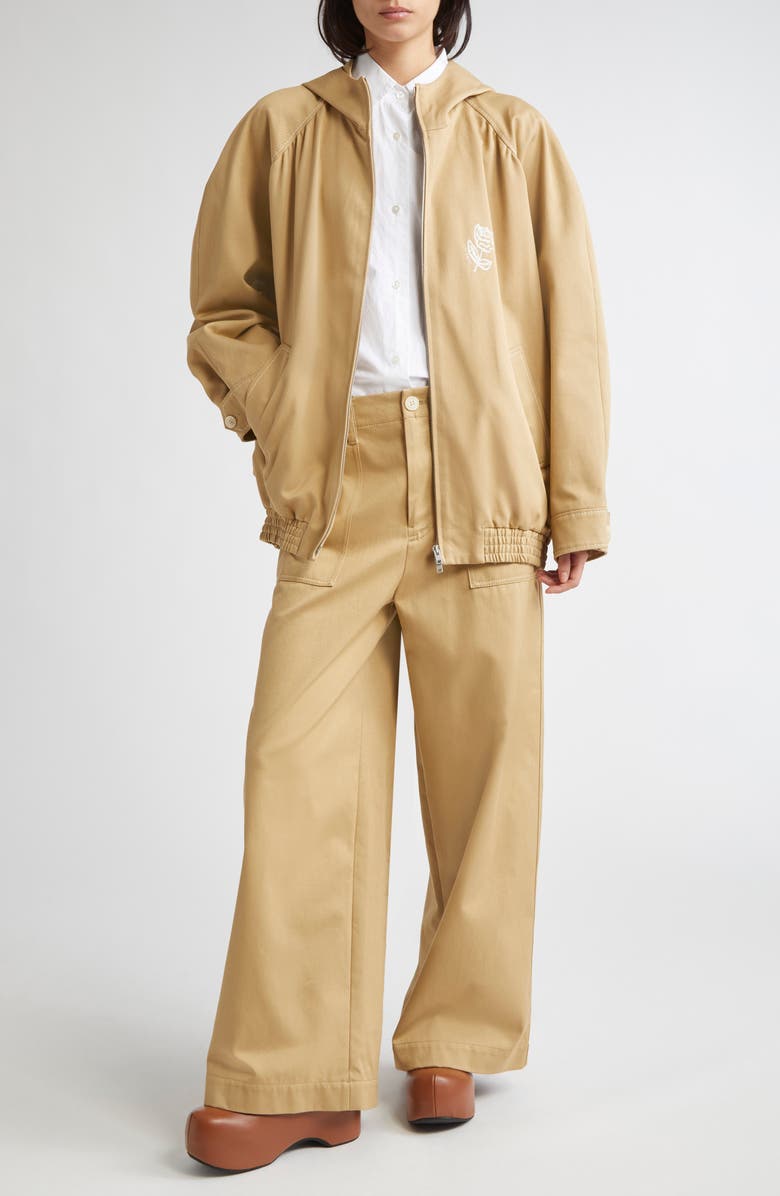 Marni Hooded Floral Embroidered Cotton Drill Bomber Jacket, Alternate, color, Cement