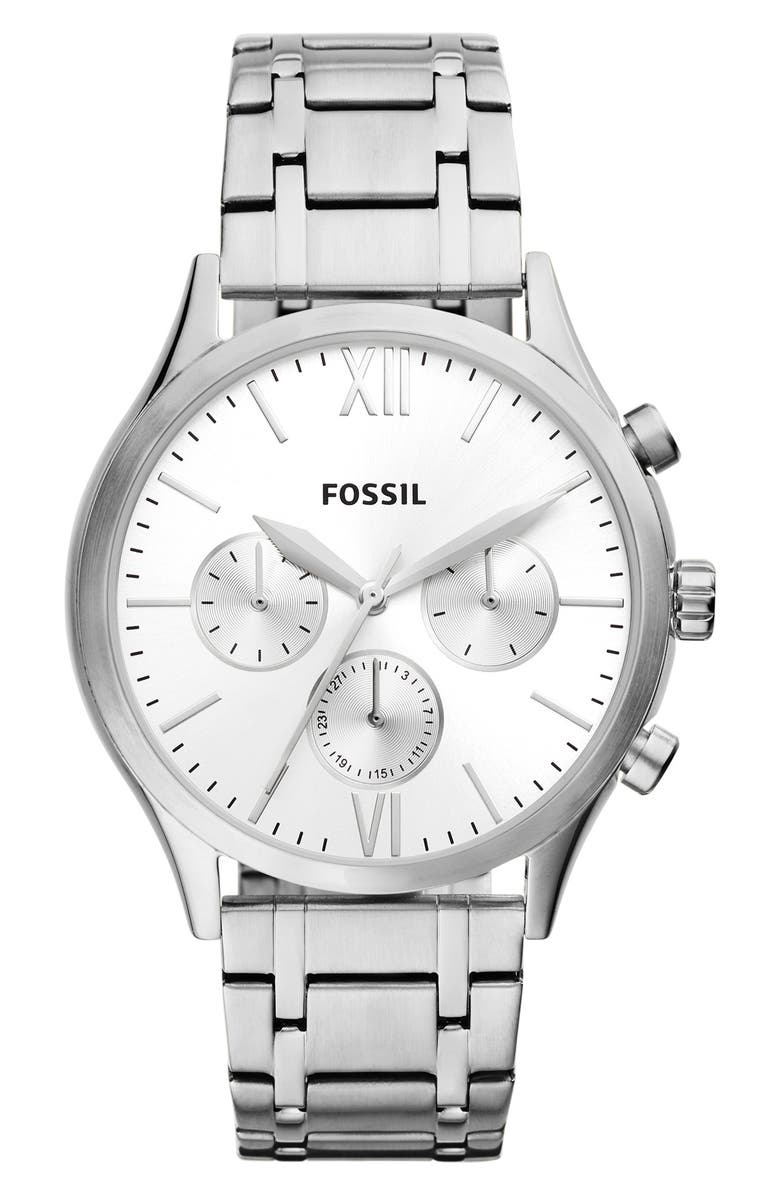 Fossil Fenmore Multifunction Three-Hand Quartz Bracelet Watch, 44mm, Main, color, 