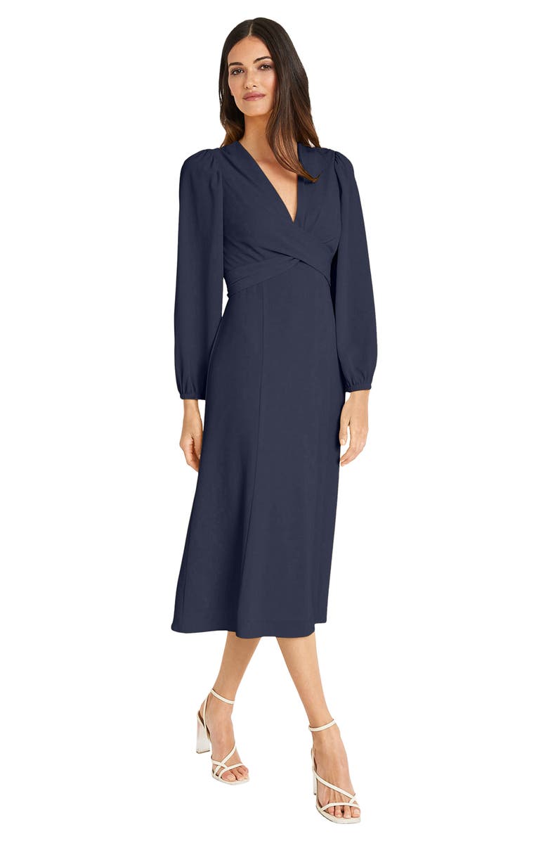 Maggy London Long Sleeve Tie Waist Midi Dress, Alternate, color, Nayb