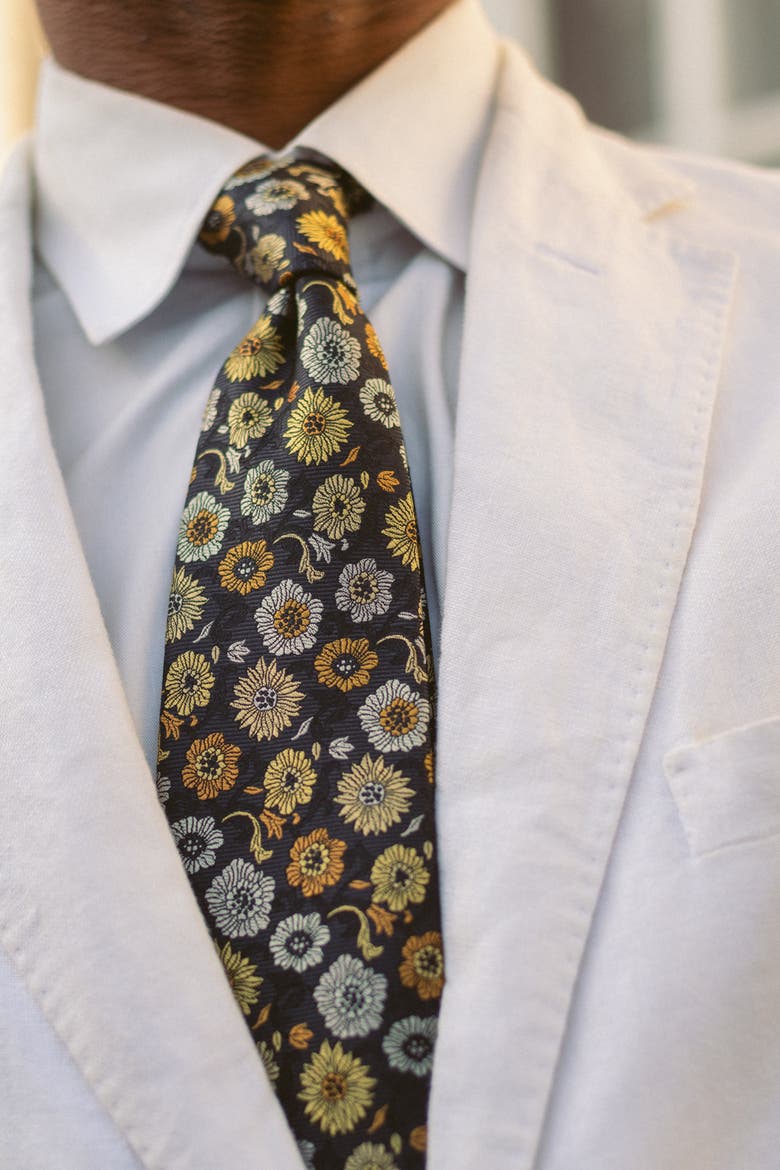 Pergola - Extra Long Silk Jacquard Tie for Men, Main, color, Yellow
