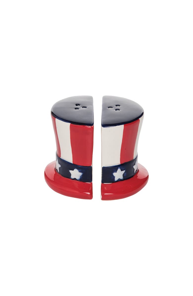 C&F Home Patriotic Stars & Stripes Flag Ceramic Salt & Pepper Shaker Set of 2, Main, color, Blue