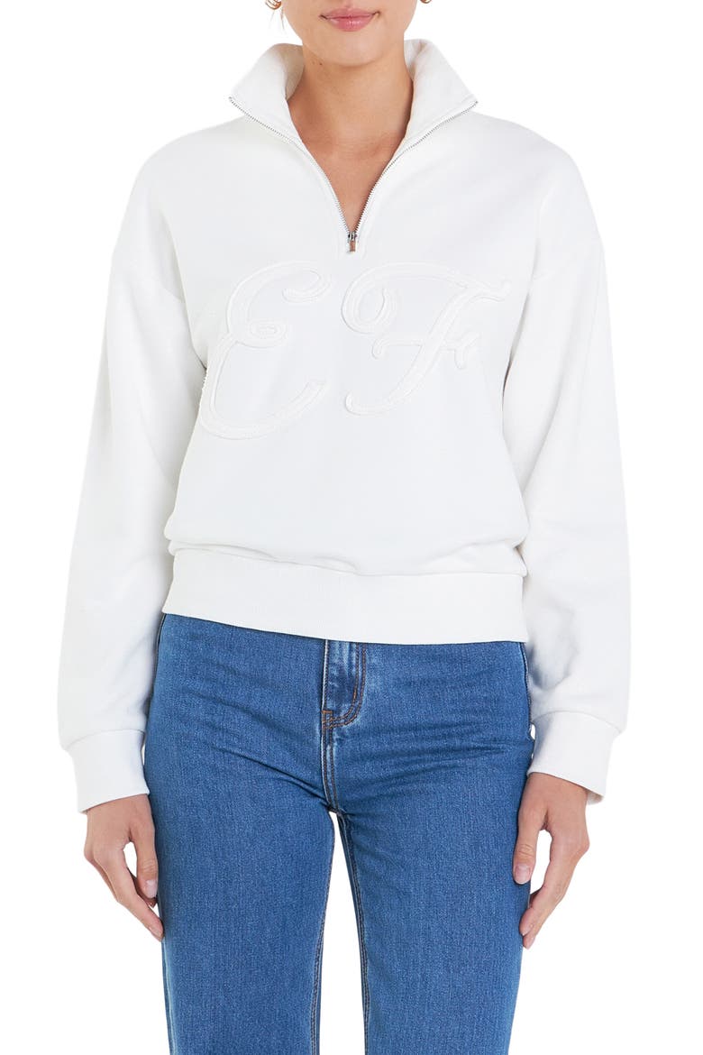 Sports Club Patch Half Zip Sweatshirt, Main, color, WHITE