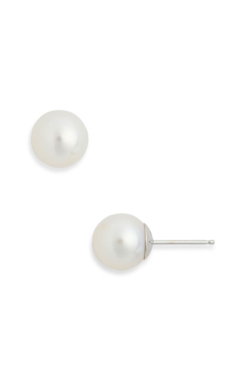 SUZY LEVIAN 14K White Gold 7.5–8mm Cultured Pearl Stud Earrings, Main, color, White