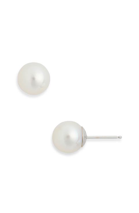 14K White Gold 7.5–8mm Cultured Pearl Stud Earrings