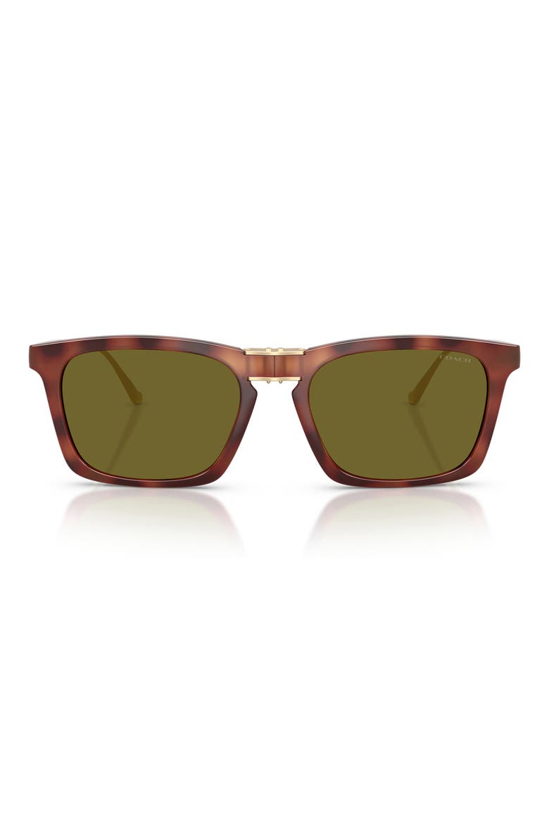 56mm Square Sunglasses, Main, color, CARAMEL TORTOISE / GREEN SOLID