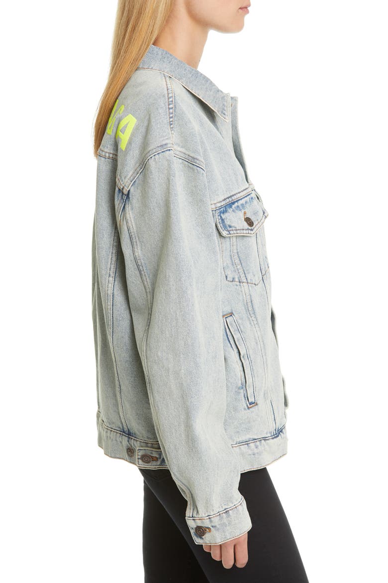 Back Logo Denim Jacket, Alternate, color, DIRT BLEACH BLUE