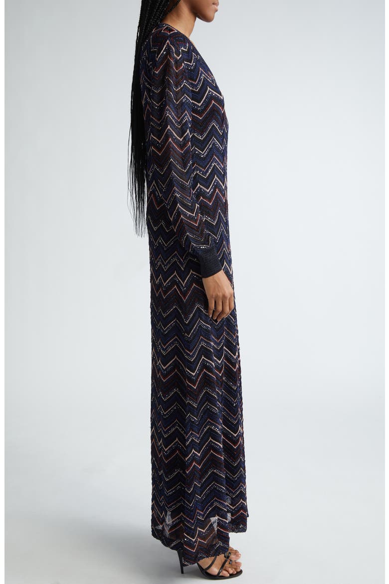 Sparkly Sequin Long Sleeve Shimmer Chevron Knit Maxi Dress, Alternate, color, MULTICOLOR DARK BLUE TONES