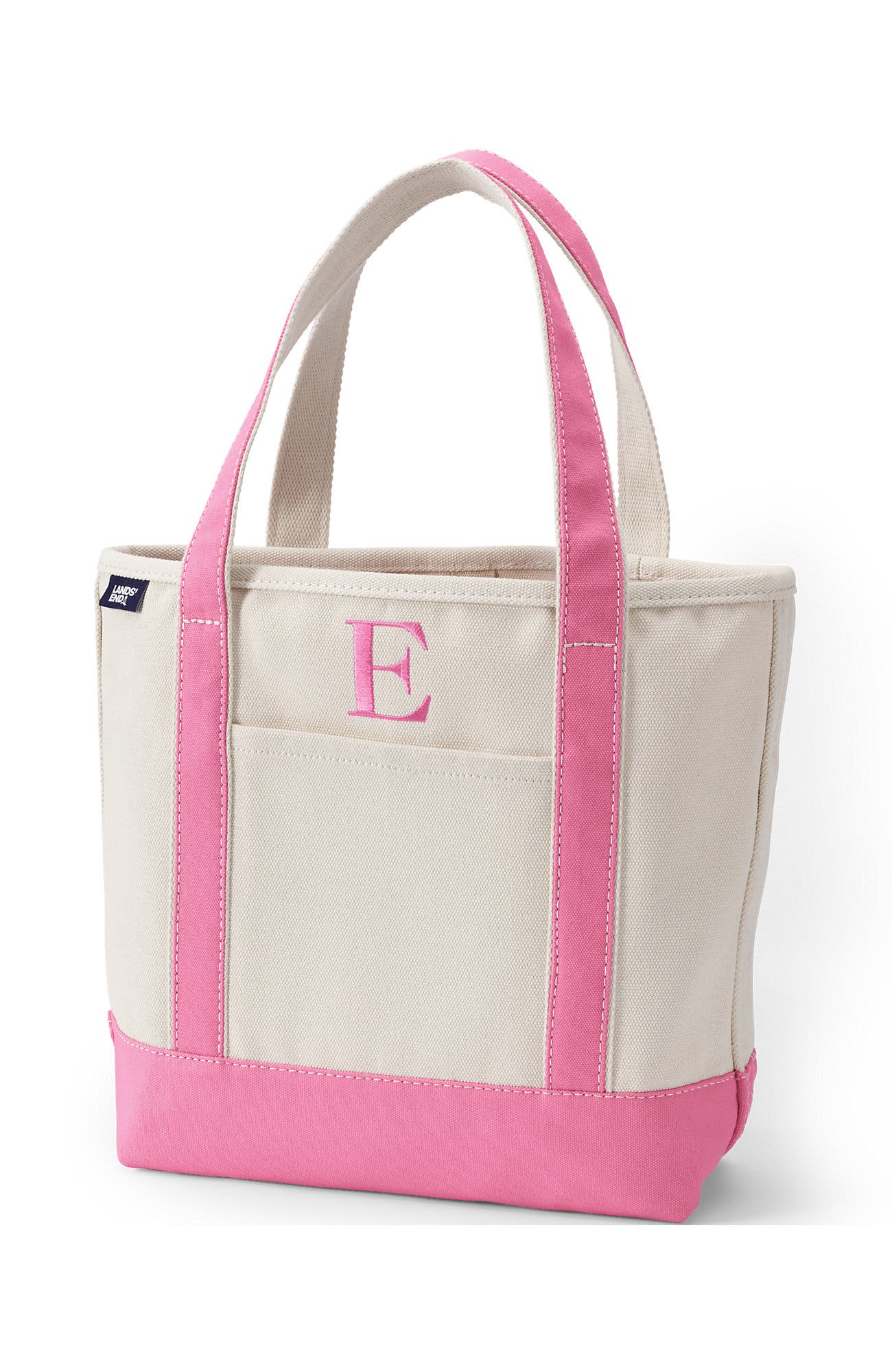 Lands' End Pre-Monogrammed Letter Canvas Tote Bag, Main, color, Natural/Fresh Pink