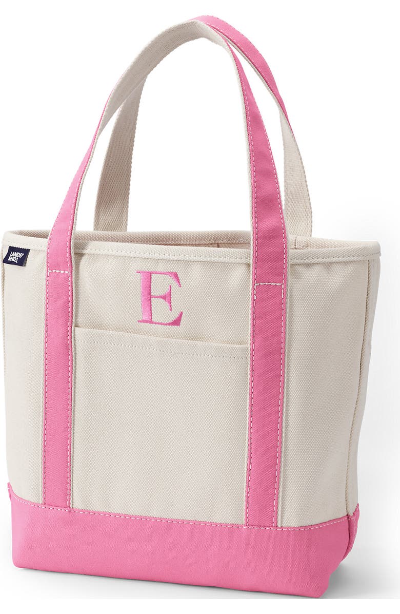 Lands' End Pre-Monogrammed Letter Canvas Tote Bag, Main, color, Natural/Fresh Pink