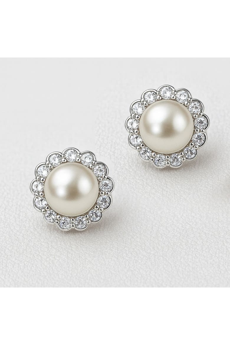 Sterling Silver Pearl Halo Earrings, Alternate, color, Silver
