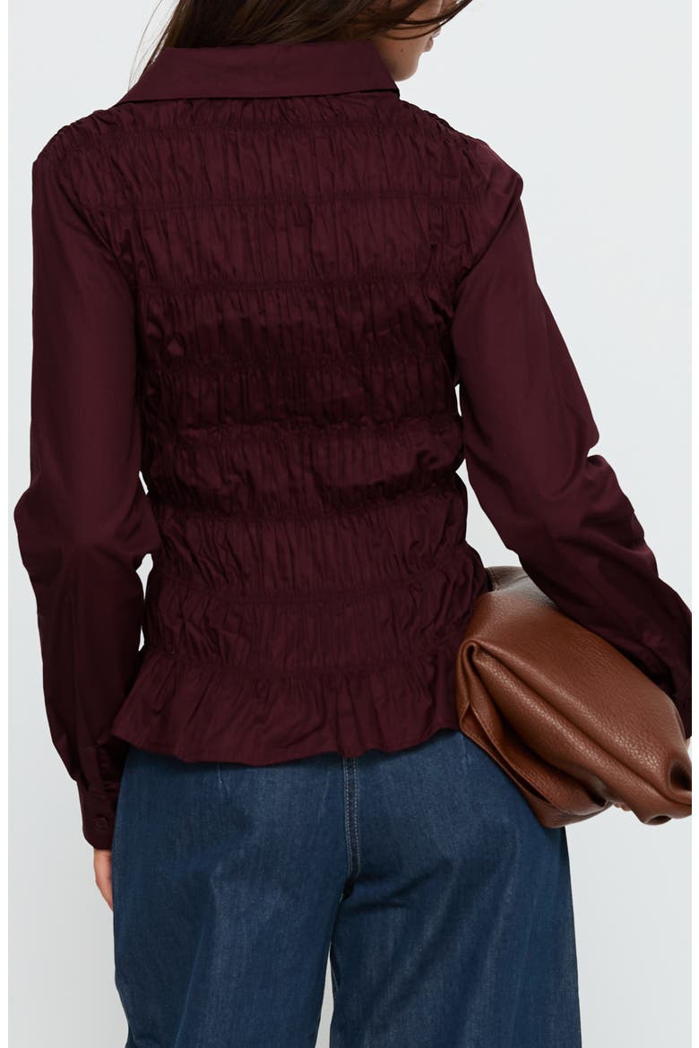 Cultivate Smocked Cotton Button-Up Shirt, Alternate, color, PLUM