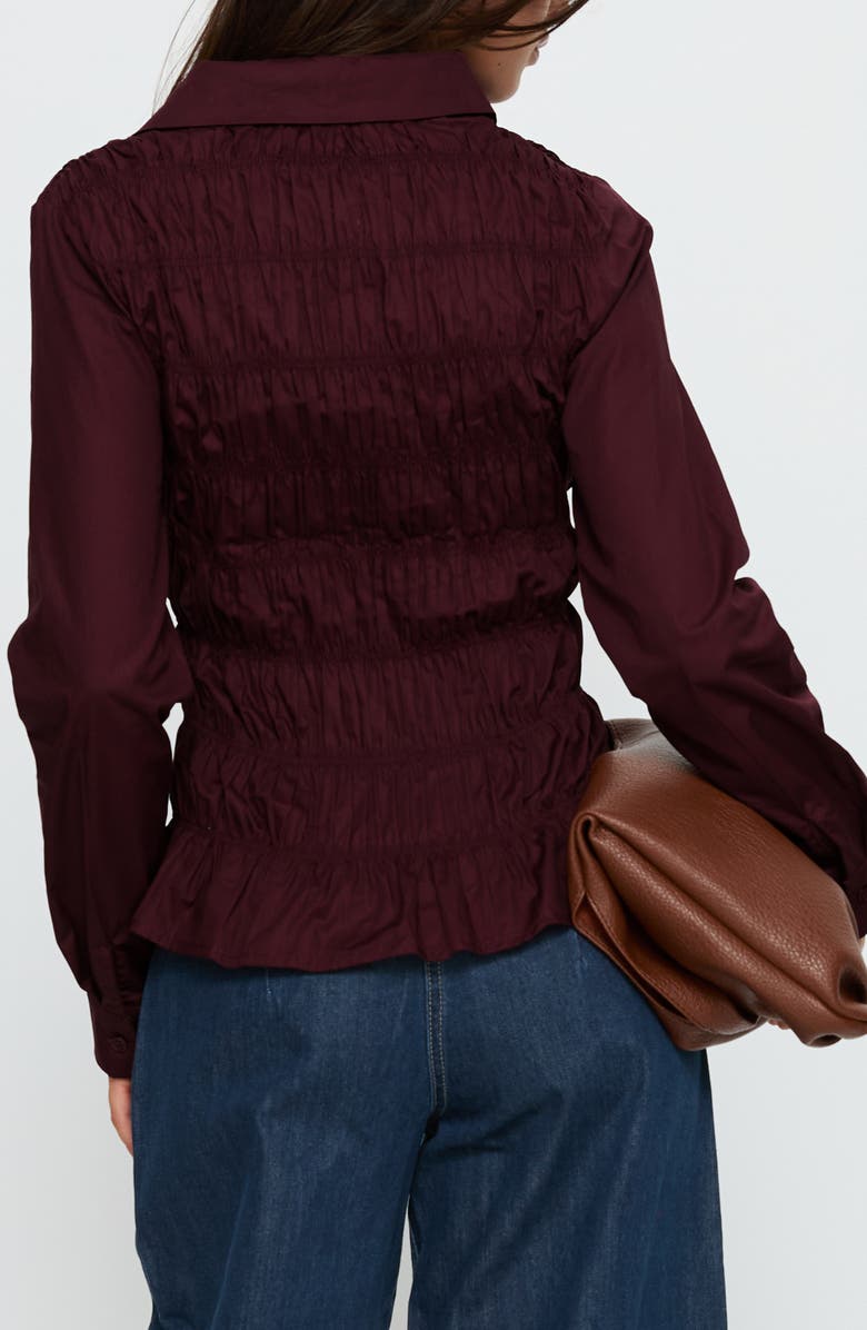 Princess Polly Cultivate Smocked Cotton Button-Up Shirt, Alternate, color, Plum