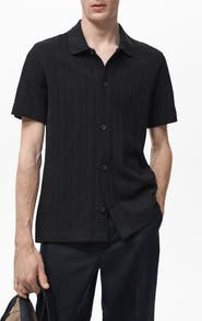 MANGO Short Sleeve Structured Knit Button-Up Shirt
