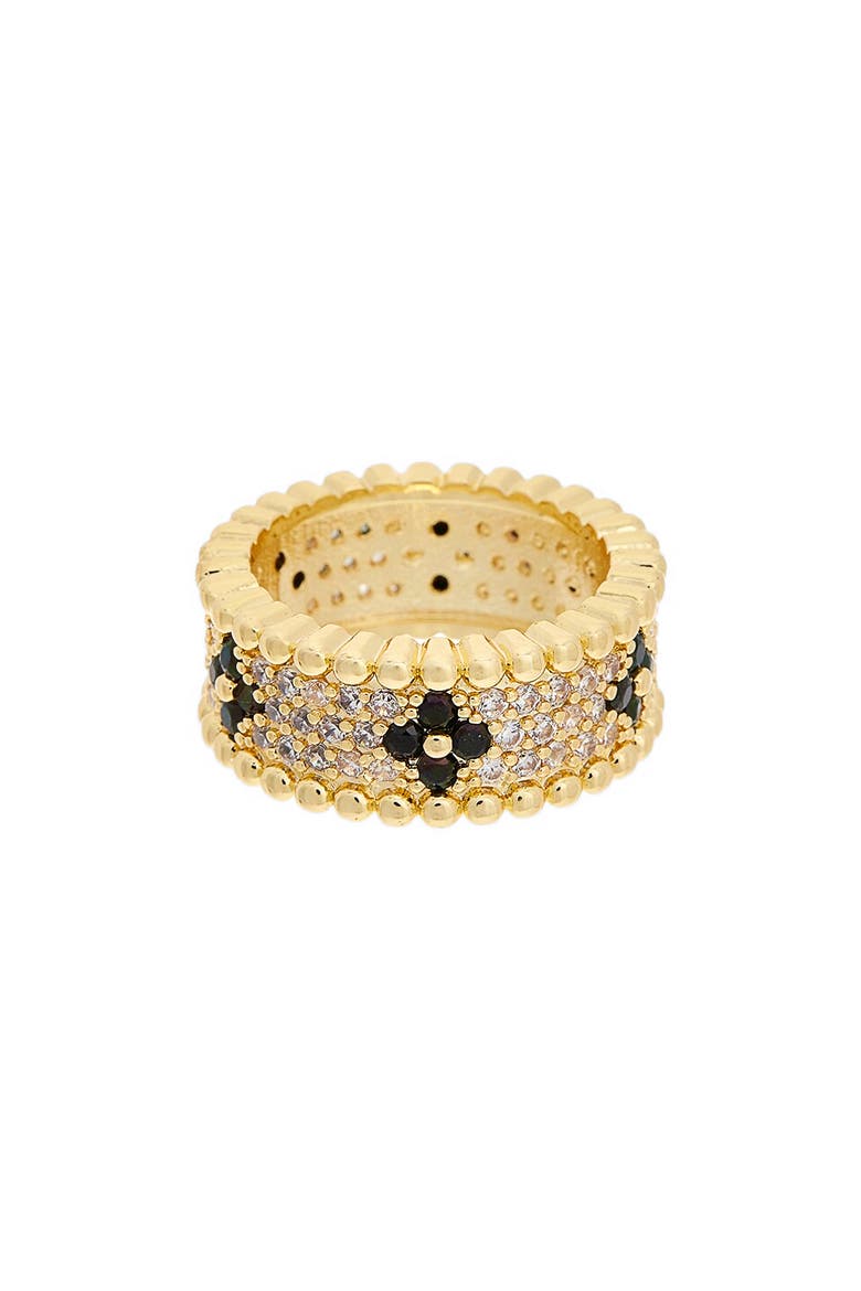Floral Pavé Cubic Zirconia Band Ring, Main, color, BLACK/ YELLOW GOLD