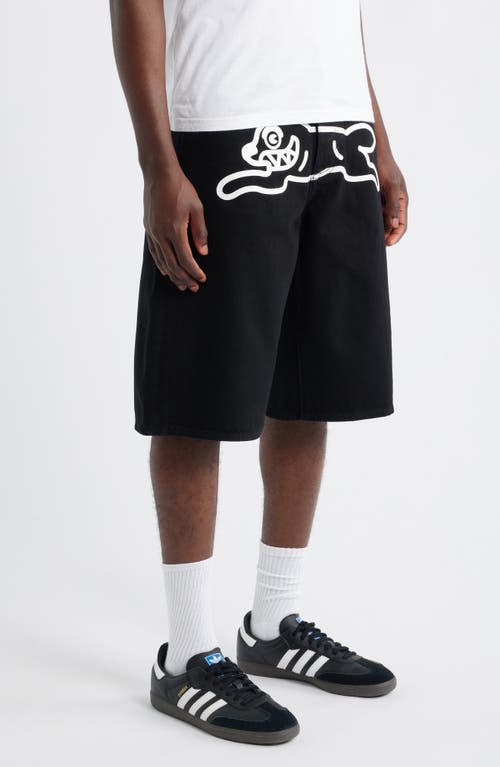 Icecream Ice Cream Running Dog Denim Shorts In Black