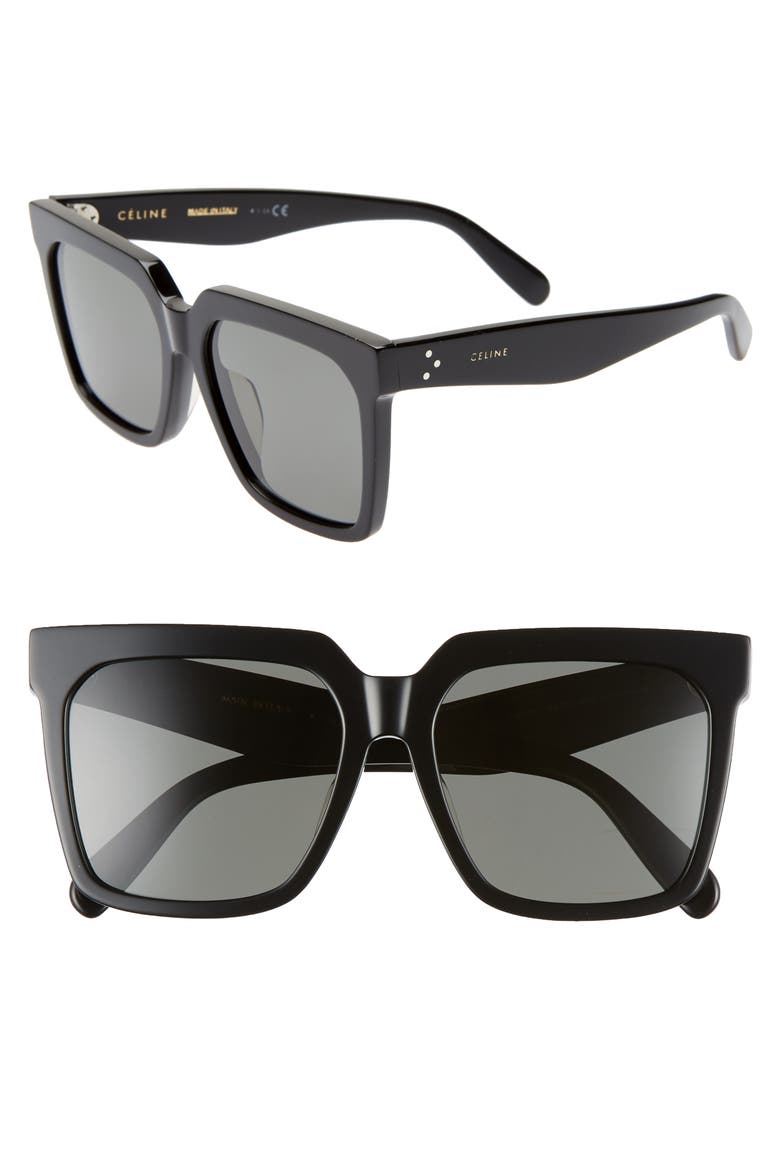 55mm Polarized Square Sunglasses, Main, color, SHINY BLACK/ SMOKE