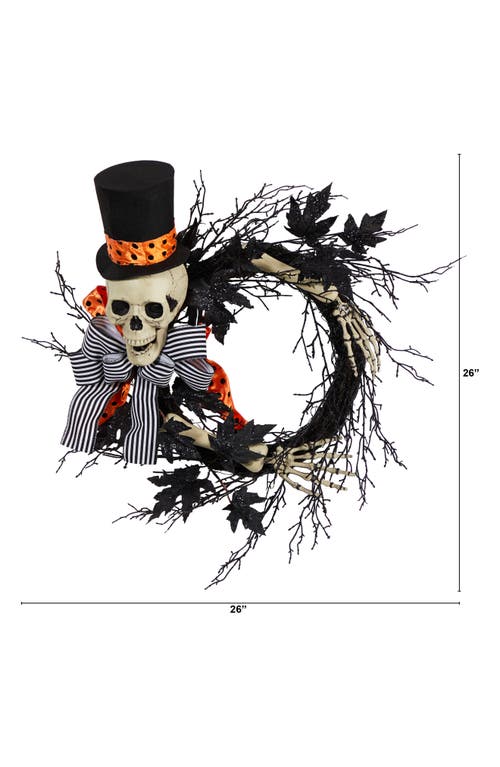 Nearly Natural Halloween Dapper Skeleton Wreath In Black