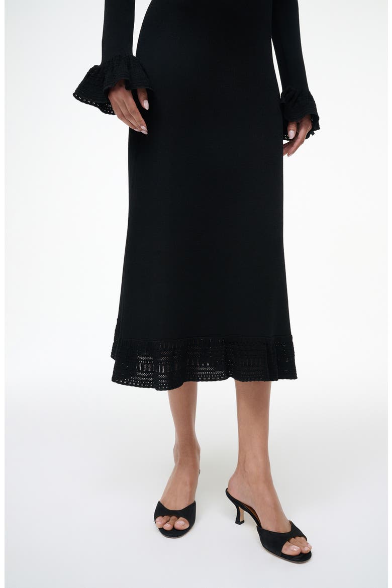 Shelley Lace & Ruffle Long Sleeve Midi Dress, Alternate, color, BLACK