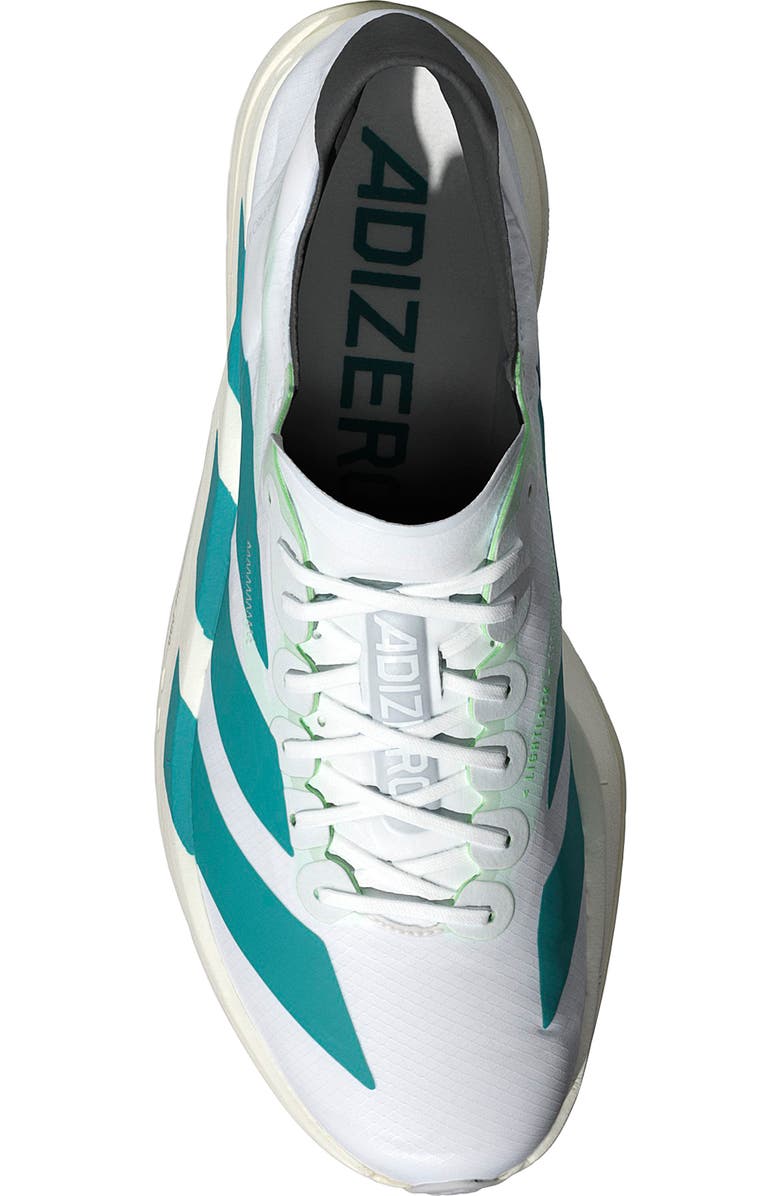 adidas Gender Inclusive Adios 9 Pro 4 Running Sneaker, Alternate, color, White/ Pure Teal/ Carbon