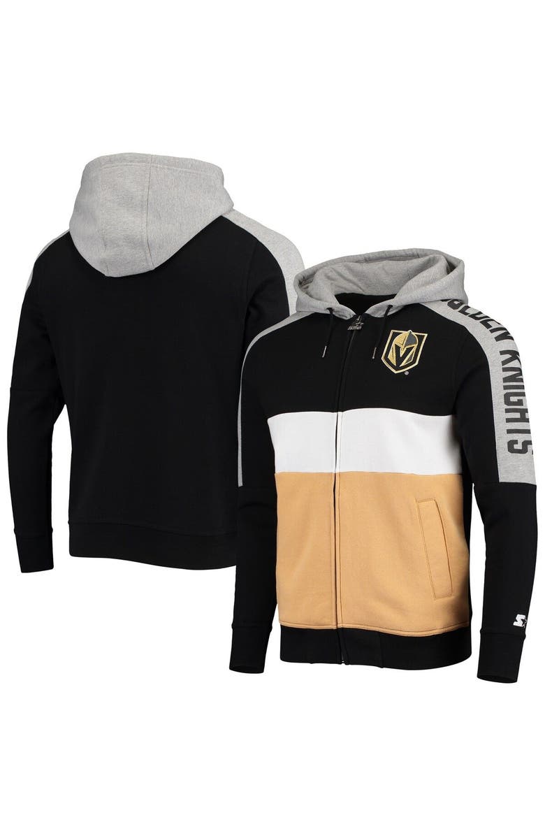 STARTER Men's Starter Black/Gold Vegas Golden Knights Playoffs Color Block Full-Zip Hoodie, Alternate, color, 