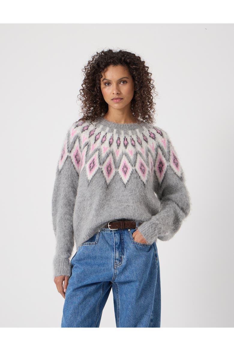 Brushed Fair Isle Mohair Blend Sweater, Main, color, Light Grey Marl