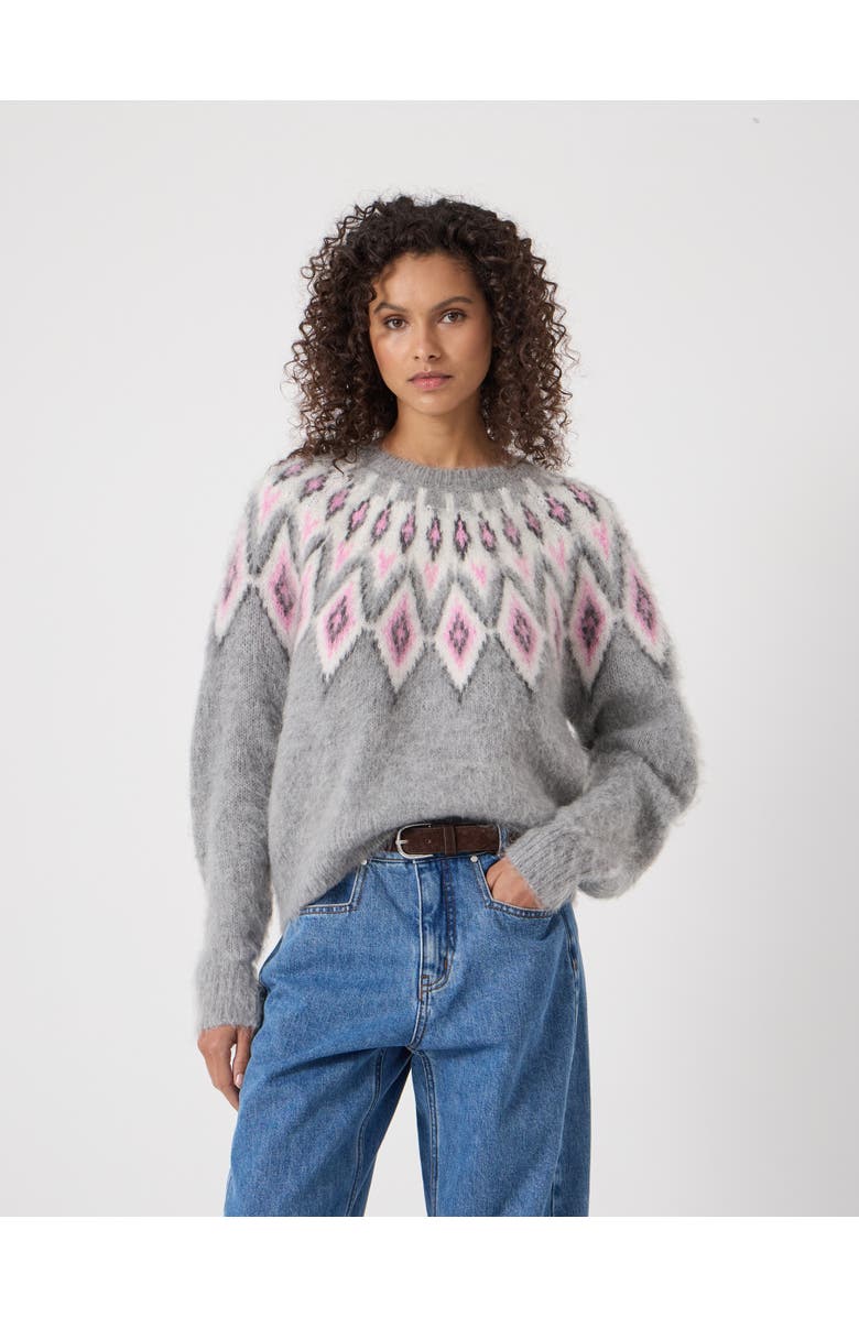 Hush Brushed Fair Isle Mohair Blend Sweater, Main, color, Light Grey Marl