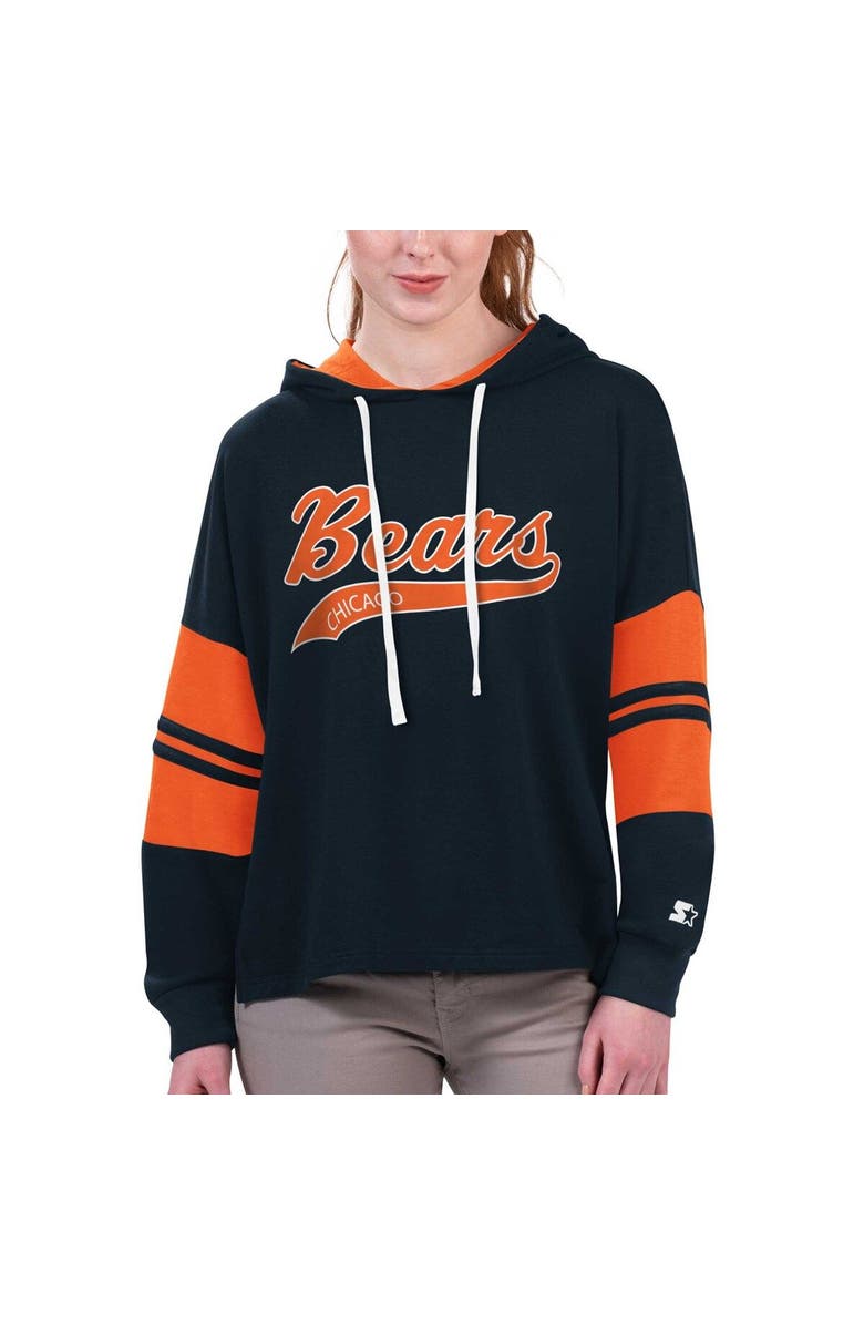 STARTER Women's Starter Navy Chicago Bears Bump And Run Long Sleeve Hoodie T-Shirt, Main, color, Navy