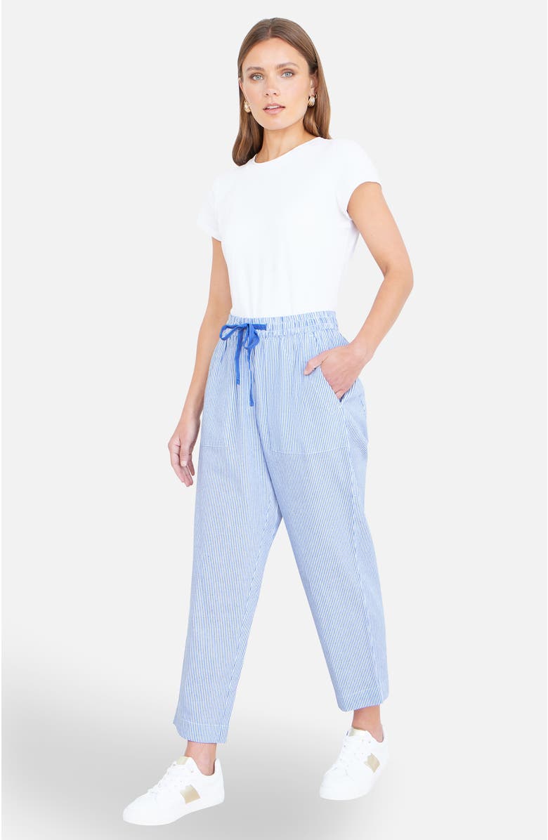 Yumi Cotton Stripe Cropped Trousers, Alternate, color, Blue