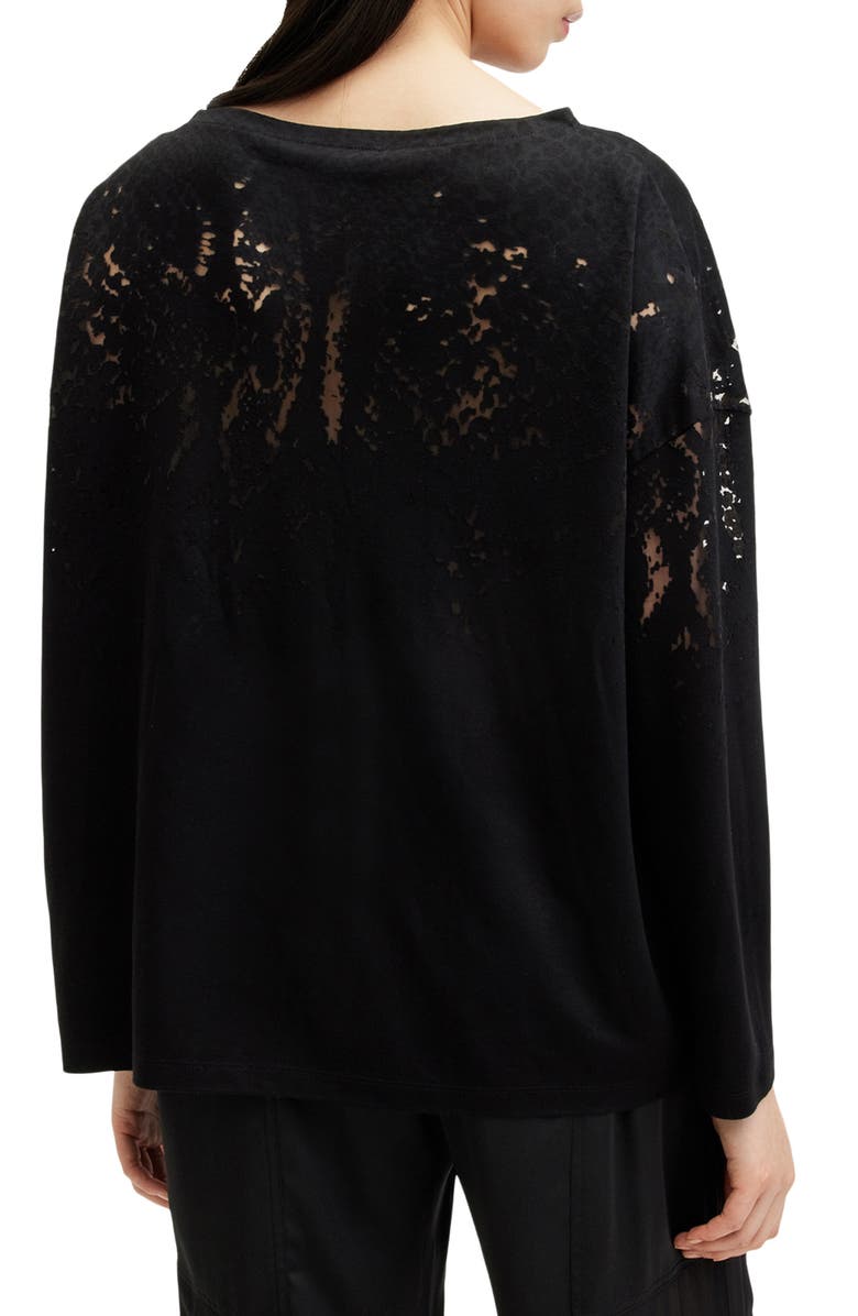 AllSaints Rita Lace Inset Long Sleeve T-Shirt, Alternate, color, Black