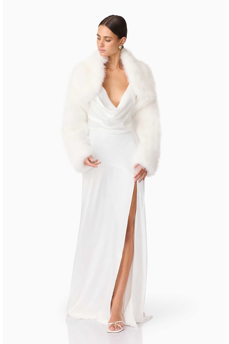 Lucyna Faux Fur Shrug, Alternate, color, WHITE