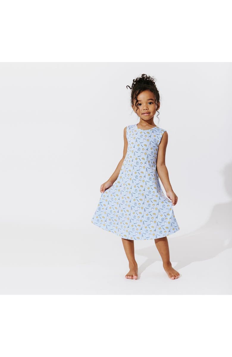 Bellabu Bear Kids' Milk & Cookies Blue Sleeveless Dress, Alternate, color, Blue Milk & Cookies