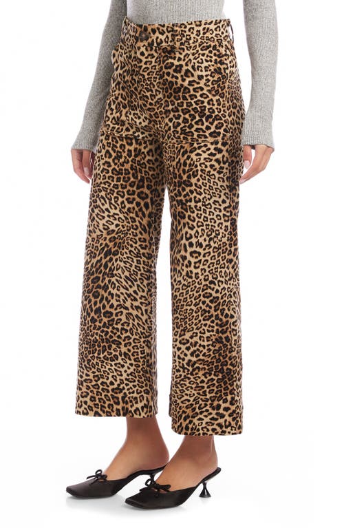 Fifteen Twenty Rylee Leopard Wide Leg Crop Corduroy Pants In Animal Print