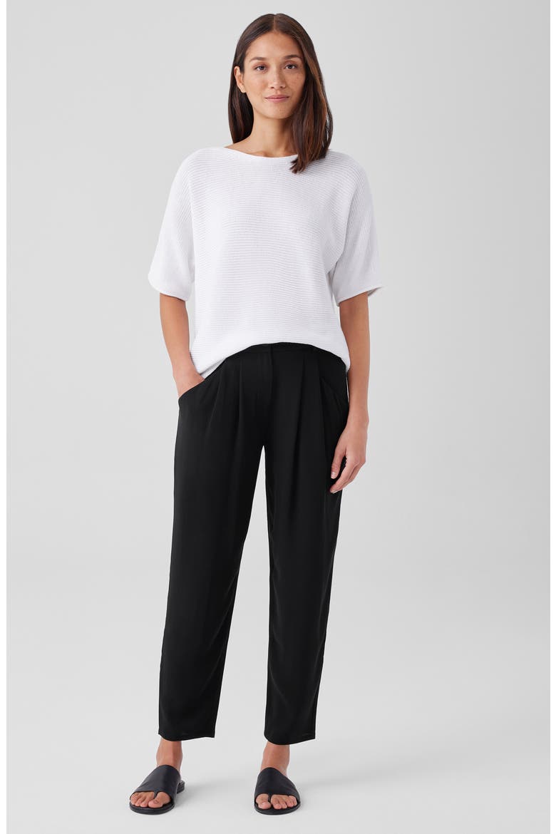 Tapered Leg Silk Crepe Ankle Pants, Alternate, color, BLACK