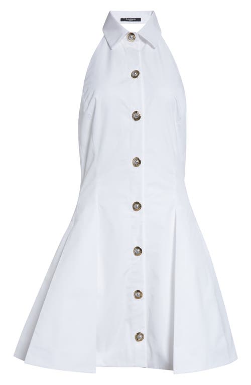 Balmain Flared Cotton-poplin Halter-neck Mini Shirt Dress In White