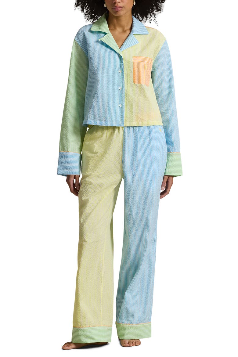 Colorblock Stripe Cotton Seersucker Pajamas, Main, color, MULTICOLOR