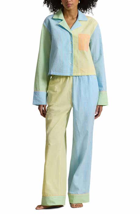 Colorblock Stripe Cotton Seersucker Pajamas