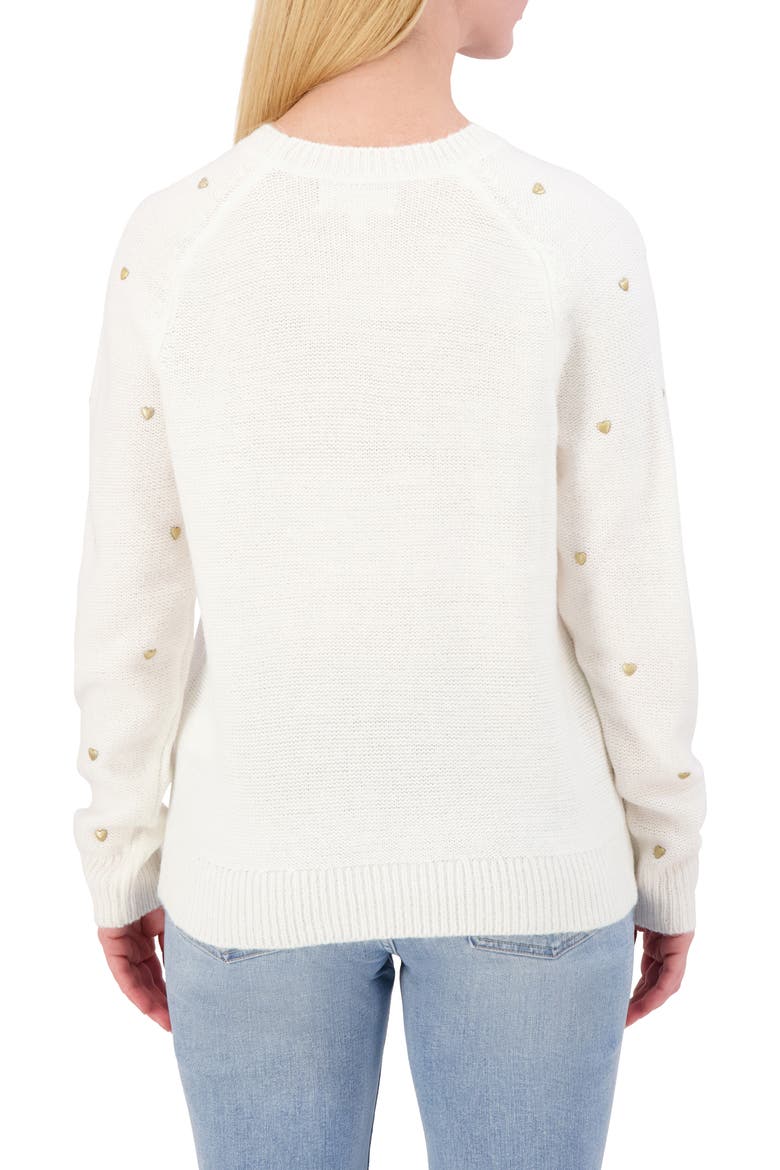 Heart Stud Crewneck Sweater, Alternate, color, MARSHMALLOW